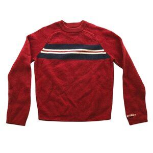 Abercrombie Mens Sweater Small Crew Neck Pullover Red Knit Striped Retro Casual